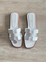 Hermés Oran Sandal "White/Brown border"