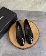 Channel Crocodile Embossed Patent Ballet Flats "Black"