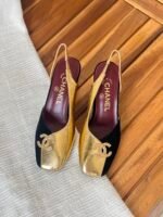 Chanel slingback shoes Gold&Black block design with a square toe