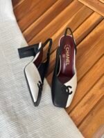 Chanel slingback shoes black&white block design with a square toe - Image 3