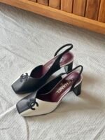 Chanel slingback shoes black&white block design with a square toe - Image 2