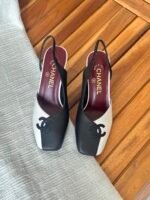 Chanel slingback shoes black&white block design with a square toe