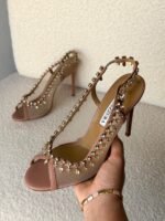 Aquazzura Temptation crystal sandals in a nude pink shade