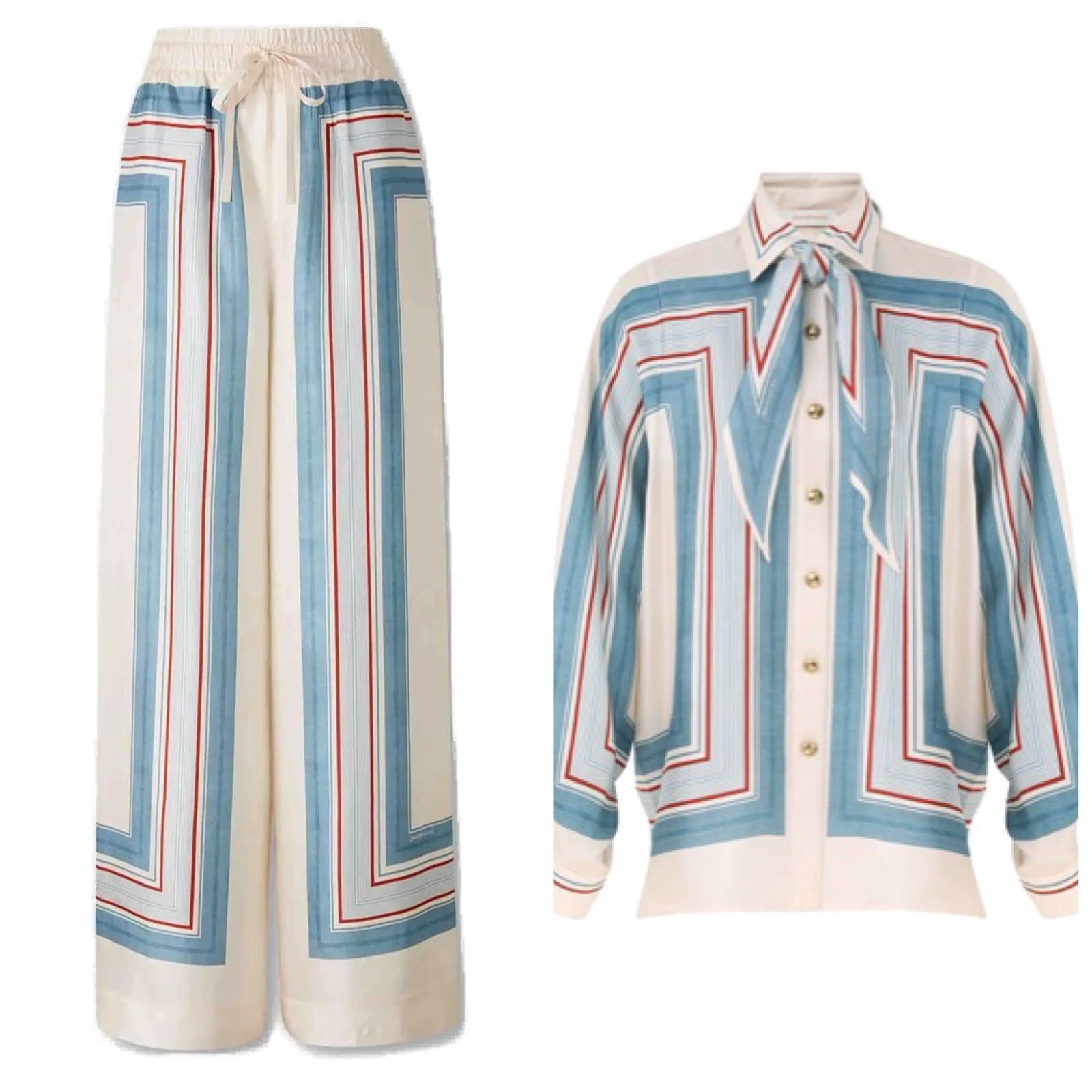 WhatsApp Image 2026-07-28 at 03.30.22 (2) Zimmermann Relaxed Scarf Shirt is made of beige & blue striped silk - Image 1