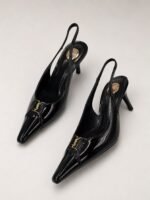 Saint Laurent Babylone slingback pumps with a golden YSL medallion accent - Image 2