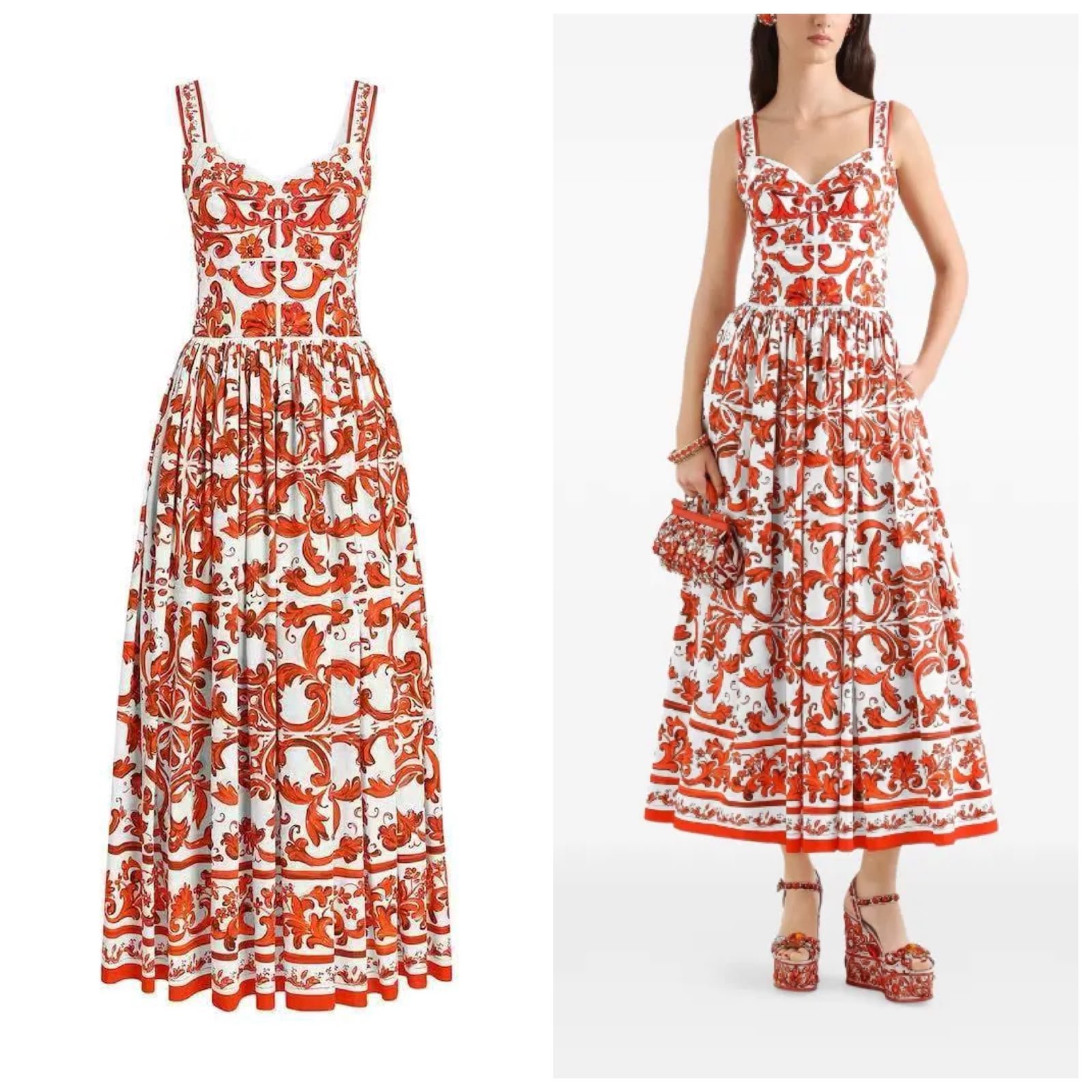 WhatsApp Image 2026-08-04 at 18.28.04 Dolce & Gabbana Dress Signature Majolica print in a vibrant orange & white colorway - Image 1