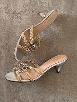 Gucci Isa Metallic Leather Heels crystal-embellished Interlocking G emblem & braided straps - Image 2