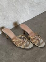 Gucci Isa Metallic Leather Heels crystal-embellished Interlocking G emblem & braided straps
