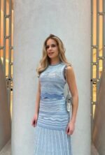 Sky Blue Sandro Maxi Decorative Knit Skirt - Image 3