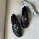 Chanel Black Quilted Lambskin loafers with gold-tone CC logo on the vamp
