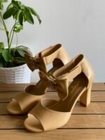 Beige Lambskin Chanel Block-heel sandals Decorative bow accented with Crystal CC logo - Image 3