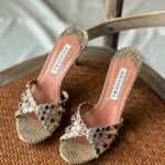 Aquazzura Tequila metallic Leather Mules in crystal embellishments & a scaly finish