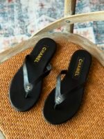 Chanel Thong Sandals with Gold-Tone CC logo on the toe post