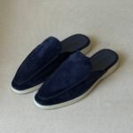 Loro Piana Navy-Blue suede babouche walk mules