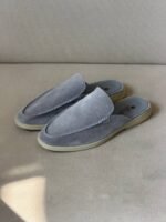 Loro Piana Cool-Grey suede babouche walk mules