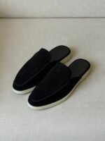 Loro Piana Black suede babouche walk mules