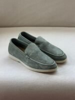 Loro Piana Summer Walk suede loafers in a Muted Green shade