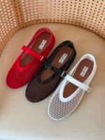 Alaïa Fishnet Ballet Flats in Mesh & Patent Leather