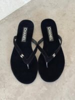 Chanel Velvet CC Thong Sandals