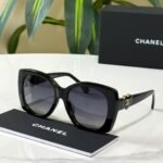Chanel Black Acetate Square Sunglasses heart shaped temple accents with CC logo