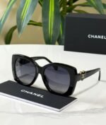 Chanel Black Acetate Square Sunglasses heart shaped temple accents with CC logo