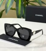 Chanel Black Acetate Square Sunglasses heart shaped temple accents with CC logo - Image 2