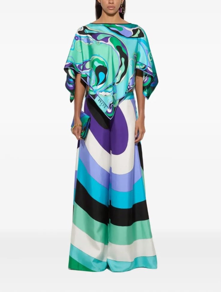 WhatsApp Image 2026-09-16 at 19.18.45 (1) Pucci Orchidee-Print Silk-Twill Cape Top and Iride-Print Wide-Leg Pants Matching Set - Image 1