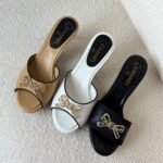Chanel Crystal Embellished Bow High Heel Mules