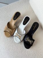 Chanel Crystal Embellished Bow High Heel Mules