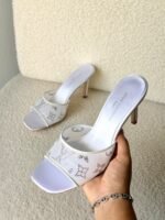 Louis Vuitton Monogram Crystal Embellished High Heel Mules - Image 3
