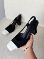 Chanel Two-Tone Suede Cap-Toe Slingback Block Heels - Image 4
