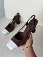 Chanel Two-Tone Suede Cap-Toe Slingback Block Heels - Image 2