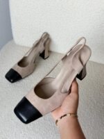 Chanel Two-Tone Suede Cap-Toe Slingback Block Heels - Image 3