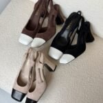 Chanel Two-Tone Suede Cap-Toe Slingback Block Heels