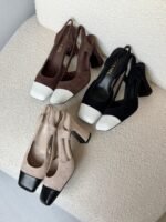 Chanel Two-Tone Suede Cap-Toe Slingback Block Heels
