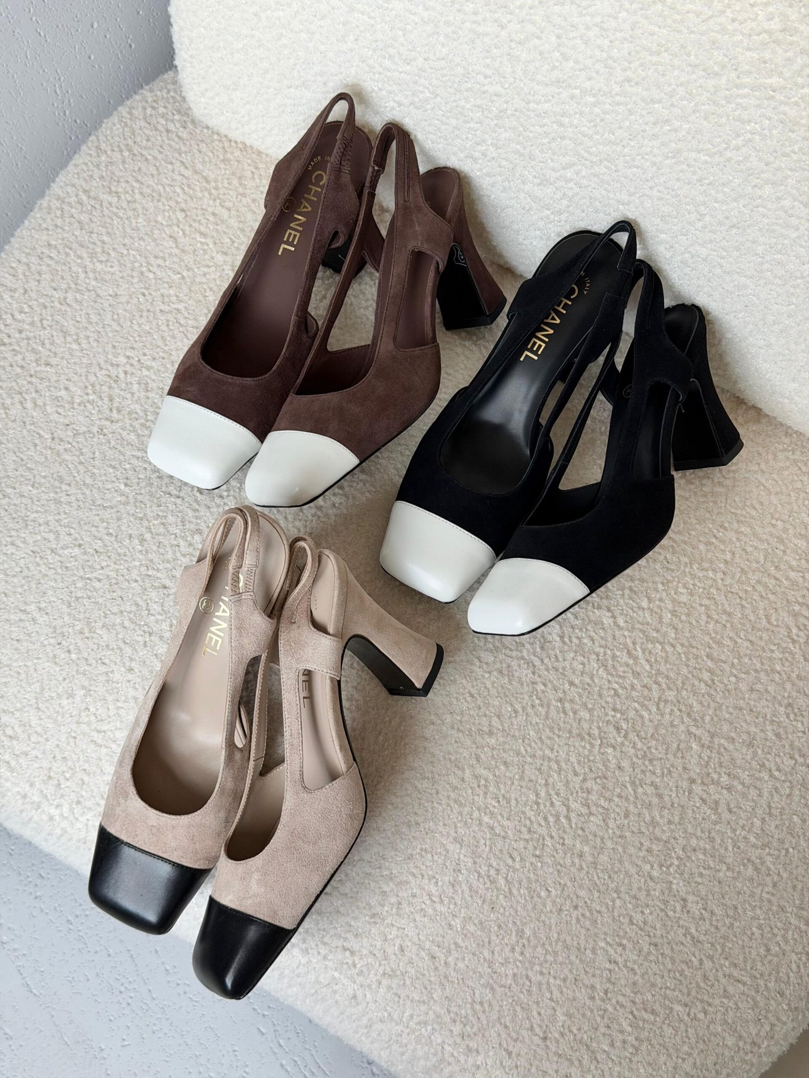 WhatsApp Image 2026-09-21 at 1.10.16 AM Chanel Two-Tone Suede Cap-Toe Slingback Block Heels - Image 1