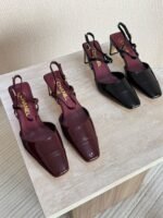 Chanel Patent Leather Double Strap Slingback Block Heels