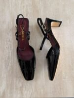 Chanel Patent Leather Double Strap Slingback Block Heels - Image 2