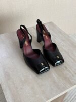 Chanel Two-Tone Patent Cap-Toe Slingback Block Heels - Image 2