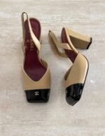 Chanel Two-Tone Patent Cap-Toe Slingback Block Heels - Image 3