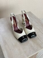 Chanel Two-Tone Patent Cap-Toe Slingback Block Heels - Image 4
