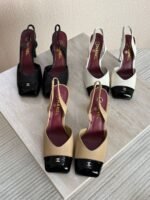 Chanel Two-Tone Patent Cap-Toe Slingback Block Heels