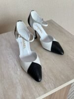 Chanel Two-Tone Quilted Cap-Toe Ankle Strap High Heels - Image 4