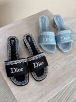 Dior Embroidered Fabric Slide Block Heels