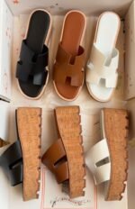 Hermès Chypre H-Band Cork Wedge Sandals