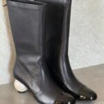 Chanel Pearl Heel Cap-Toe Mid-Calf Boots