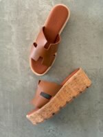 Hermès Chypre H-Band Cork Wedge Sandals - Image 4