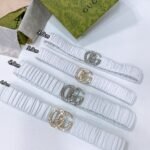 Gucci Crystal-Embellished GG Buckle Elastic Leather Belt