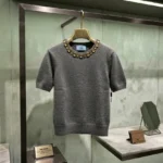 PRADA Short-Sleeve Cashmere Top with - Image 5