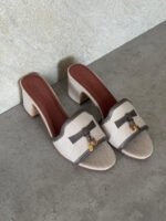 loro Piana Fabric and Leather Block Heel - Image 2